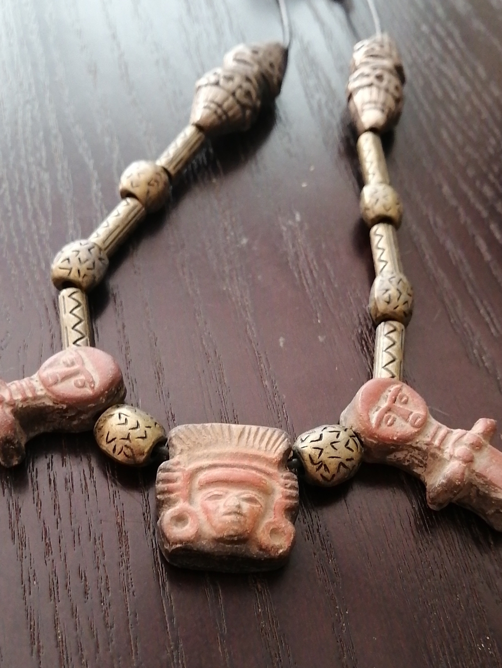Museum Cope Of Pre Columbian Tribal Ceramic & Brass Necklace For Display